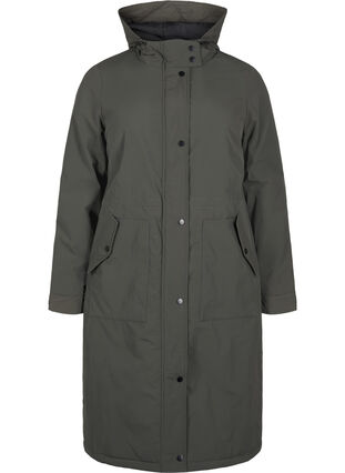 Zizzi Parka mit Kapuze und verstellbarer Taille, Black Olive, Packshot image number 0