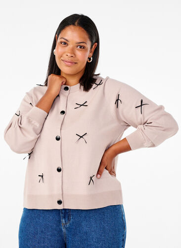 Zizzi Strickjacke mit Schleifen, Simply T. Black Bows, Model image number 0