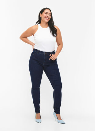 Zizzi Amy Jeans mit hoher Taille und extra schlanker Passform, Dark blue, Model image number 0
