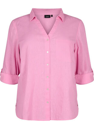 Zizzi Hemdbluse mit Knopfverschluss aus Baumwoll-/Leinengemisch, Rosebloom, Packshot image number 0