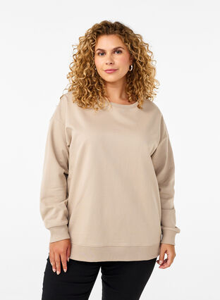 Zizzi Sweatshirt mit Rundhalsausschnitt, Simply Taupe, Model image number 0