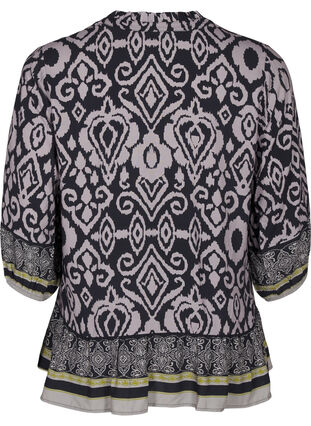 Zizzi Bluse mit Print und 3/4-Ärmeln, Black AOP, Packshot image number 1