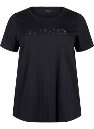 Zizzi T-Shirt aus Baumwolle mit Strass-Motiv, Black w. Radiance, Packshot image number 0