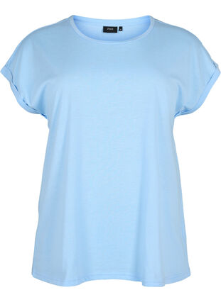 Zizzi Kurzärmeliges T-Shirt aus einer Baumwollmischung, Serenity, Packshot image number 0