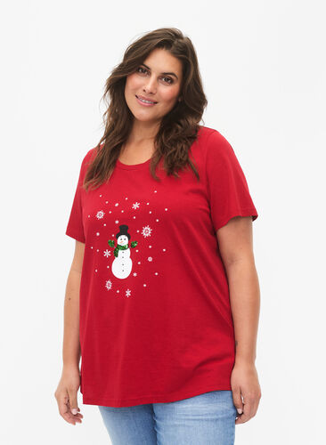 Zizzi Weihnachts-T-Shirt mit Pailletten, Tango R. W. Snowman, Model image number 0