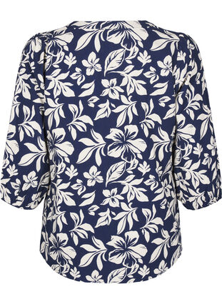 Zizzi Baumwollbluse mit 3/4-Ärmeln und Print, Naval Academy Flower, Packshot image number 1