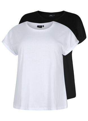 Zizzi 2er-Pack kurzärmlige T-Shirts, Bright White / Black, Packshot image number 0