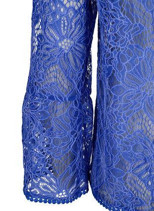 Zizzi Spitzenbluse mit Rundhalsausschnitt und langen Ärmeln, Dazzling Blue, Packshot image number 3