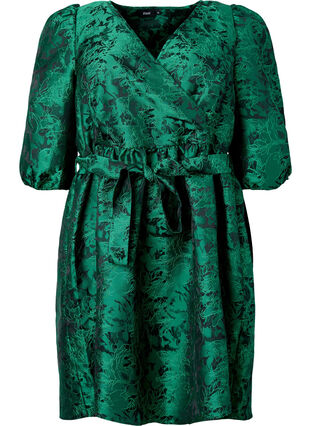 Zizzi Kurzes Wrap-Kleid mit 3/4-Ärmeln, Green , Packshot image number 0