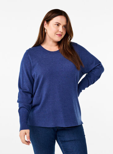 Zizzi FLASH – Strickpullover mit Rundhalsausschnitt, Estate Blue Mel., Model image number 0