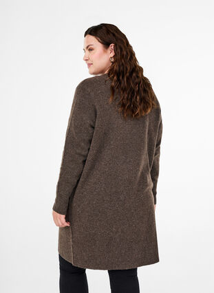 Zizzi Strickjacke mit Rippenstrick und Taschen, Espresso Mel., Model image number 1