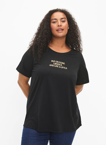 Zizzi FLASH - T-Shirt mit Motiv, Black Lips, Model image number 0