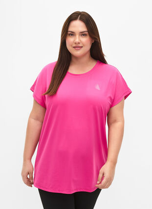 Zizzi Kurzarm Trainingsshirt, Raspberry Rose, Model image number 0