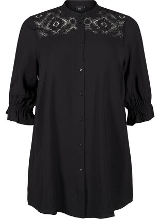 Zizzi Langes Viskose-Shirt mit Spitzendetail, Black, Packshot image number 0