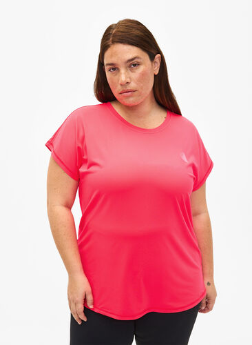 Zizzi Kurzarm Trainingsshirt, Neon Diva Pink, Model image number 0