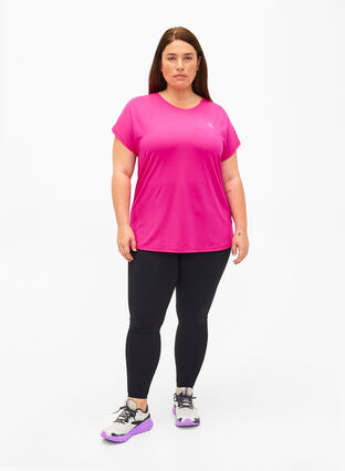 Zizzi Kurzarm Trainingsshirt, Neon Pink Glo, Model image number 2