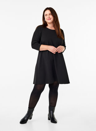 Zizzi FLASH – Kurzes Kleid mit A-Linien-Schnitt und 3/4-Ärmeln, Black, Model image number 2