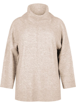 Zizzi Melange-Strickpullover mit Rollkragen, Simply Taupe Mel., Packshot image number 0