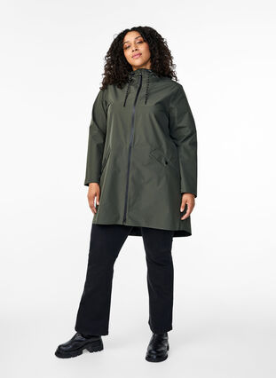 Zizzi Regenjacke mit Taschen und Kapuze, Peat, Model image number 3