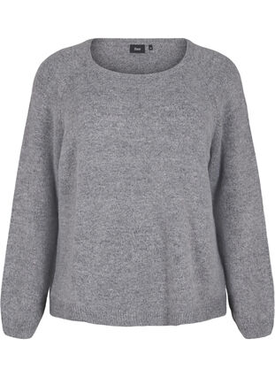 Zizzi Locker sitzende Strickbluse mit Rundhalsausschnitt, Medium Grey Melange, Packshot image number 0