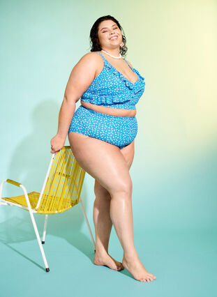 Zizzi Extra hoch taillierte Bikini-Hose mit Blumenprint, Blue Flower Print, Image image number 0