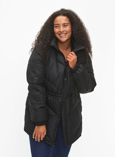 Zizzi Pufferwinterjacke mit Kapuze, Black, Model image number 0