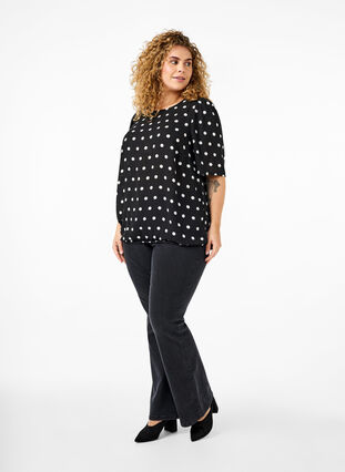 Zizzi Gepunktete Bluse mit kurzen Ärmeln, Black W. White Dot, Model image number 2