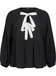 Bluse aus Viskose mit Schleifen und langen Ärmeln, Black White Bow, Packshot