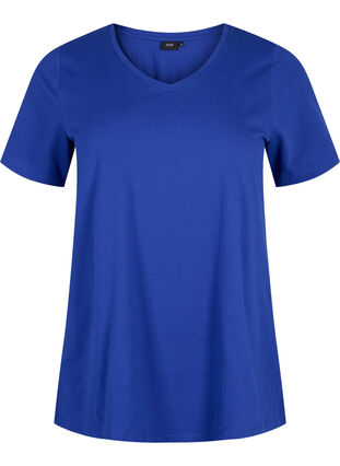 Zizzi Unifarbenes Basic-T-Shirt aus Baumwolle, Sodalite Blue, Packshot image number 0