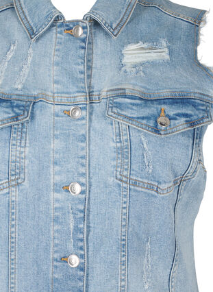 Zizzi Ärmelloses Jeanskleid mit Schnittkantendetails, Light Blue Denim, Packshot image number 2