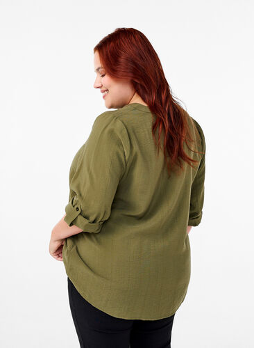 Zizzi Viskose-Hemdbluse mit 3/4-Arm, Winter Moss, Model image number 1