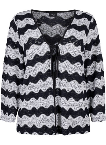 Zizzi Strickjacke mit Wellenmuster, Black Stripe, Packshot image number 0