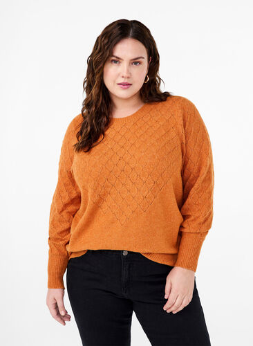 Zizzi  Strickbluse mit Spitzenmuster, Marmelade Mel., Model image number 0