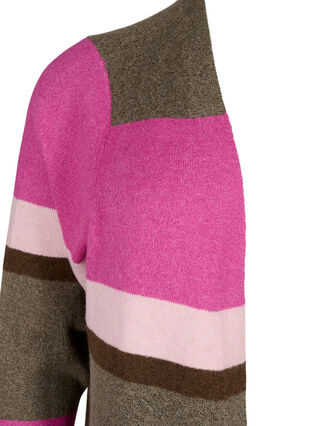 Zizzi Lange Strickjacke mit breiten Streifen, Fuchsia Red Mel.Comb, Packshot image number 2