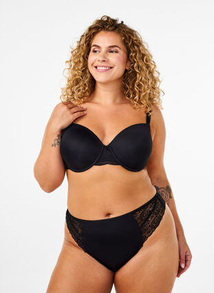 Zizzi Stringtanga aus Mikrofaser mit Spitze, Black, Model image number 0