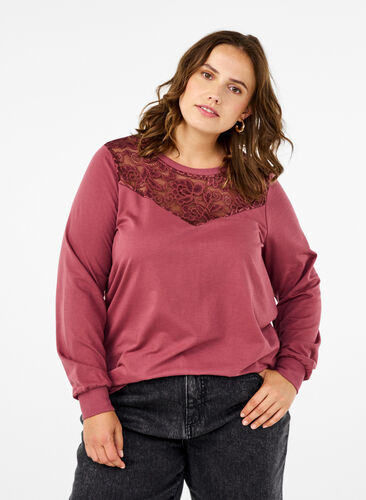 Zizzi Sweatshirt mit Spitzendetails, Rose Brown, Model image number 0