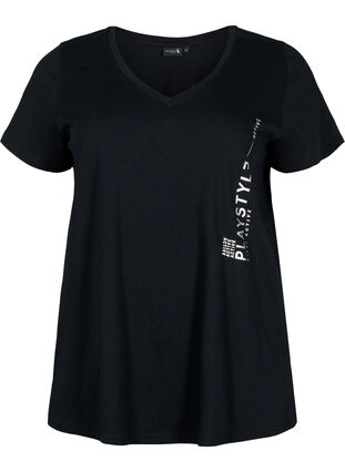 Zizzi Sport-T-Shirt aus Baumwolle mit Aufdruck, Black w. Playstyle, Packshot image number 0
