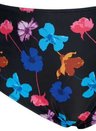 Zizzi Bikinihose mit Aufdruck und hoher Taille, Black Flower AOP, Packshot image number 2