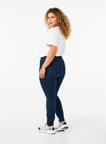 Zizzi Dehnbare Jeggings mit hoher Taille, Dark Blue, Model image number 1