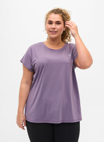 Zizzi Einfarbiges Trainings-T-Shirt, Purple Sage, Model image number 0