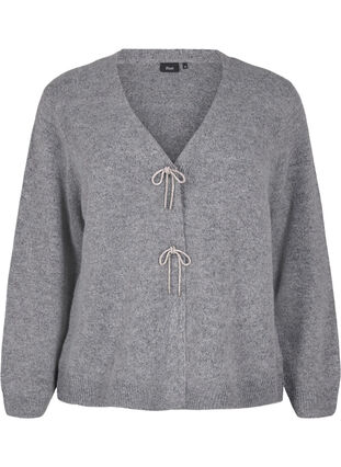 Zizzi Strickjacke mit einer silbernen Schleife, Medium Grey Melange, Packshot image number 0