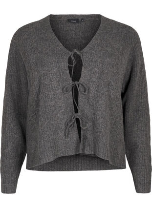 Zizzi Strickjacke mit Bindedetails, Dark Grey Melange, Packshot image number 0