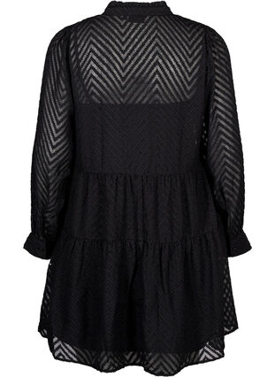 Zizzi Strukturiertes kurzes Kleid mit Rüschenkragen, Black, Packshot image number 1