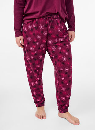 Zizzi Cotton Pyjamas Hose mit Druck, Fig Flower AOP, Model image number 2