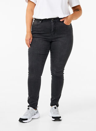 Zizzi Amy Jeans mit hoher Taille und extra schlanker Passform, Dark Grey Denim, Model image number 2