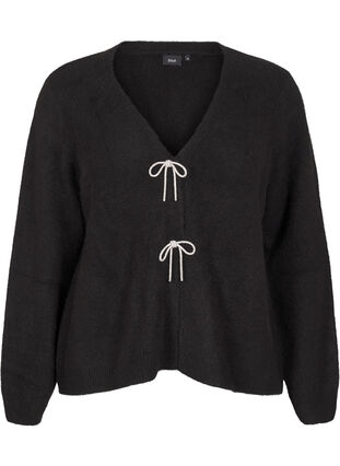 Zizzi Strickjacke mit einer silbernen Schleife, Black, Packshot image number 0