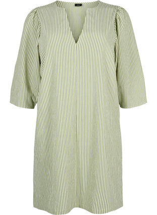 Zizzi Gestreiftes Kleid mit 3/4-Ärmeln, Green Stripe, Packshot image number 0