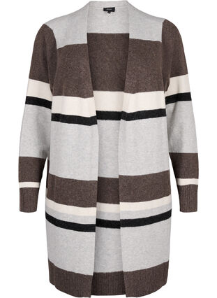 Zizzi Lange Strickjacke mit breiten Streifen, Light Grey Mel.Comb, Packshot image number 0