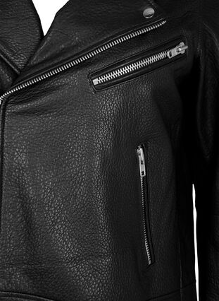 Zizzi Bikerjacke aus Leder mit Taschen, Black, Packshot image number 2