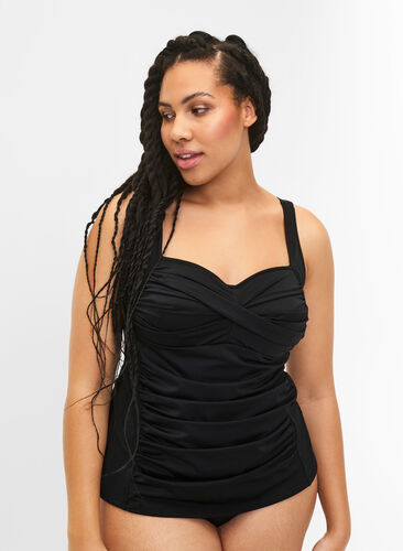 Zizzi Tankini mit Drapierung, Black, Model image number 0